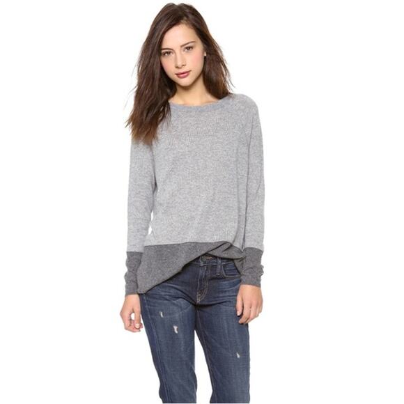 VINCE 100% Cashmere Color Block Crew Neck Sweater Long Sleeve Oversized Gray - Picture 12 of 12